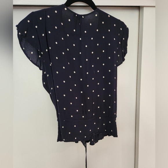 Rails Navy White Polka Dots, button down, V neck, drawstring waist - Picture 5 of 5